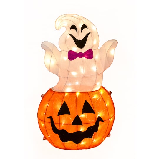 24'' Pre-Lit Pumpkin and Ghost Halloween Décor